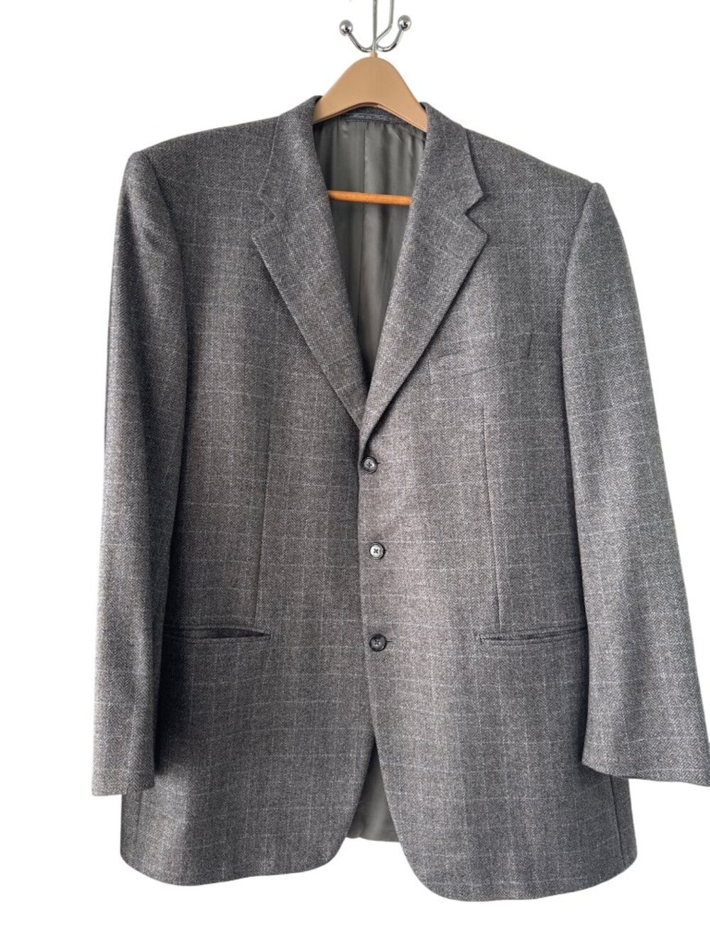 Corneliani Mens Gray Herringbone Wool Blazer Jacket Made In Italy Size 46L